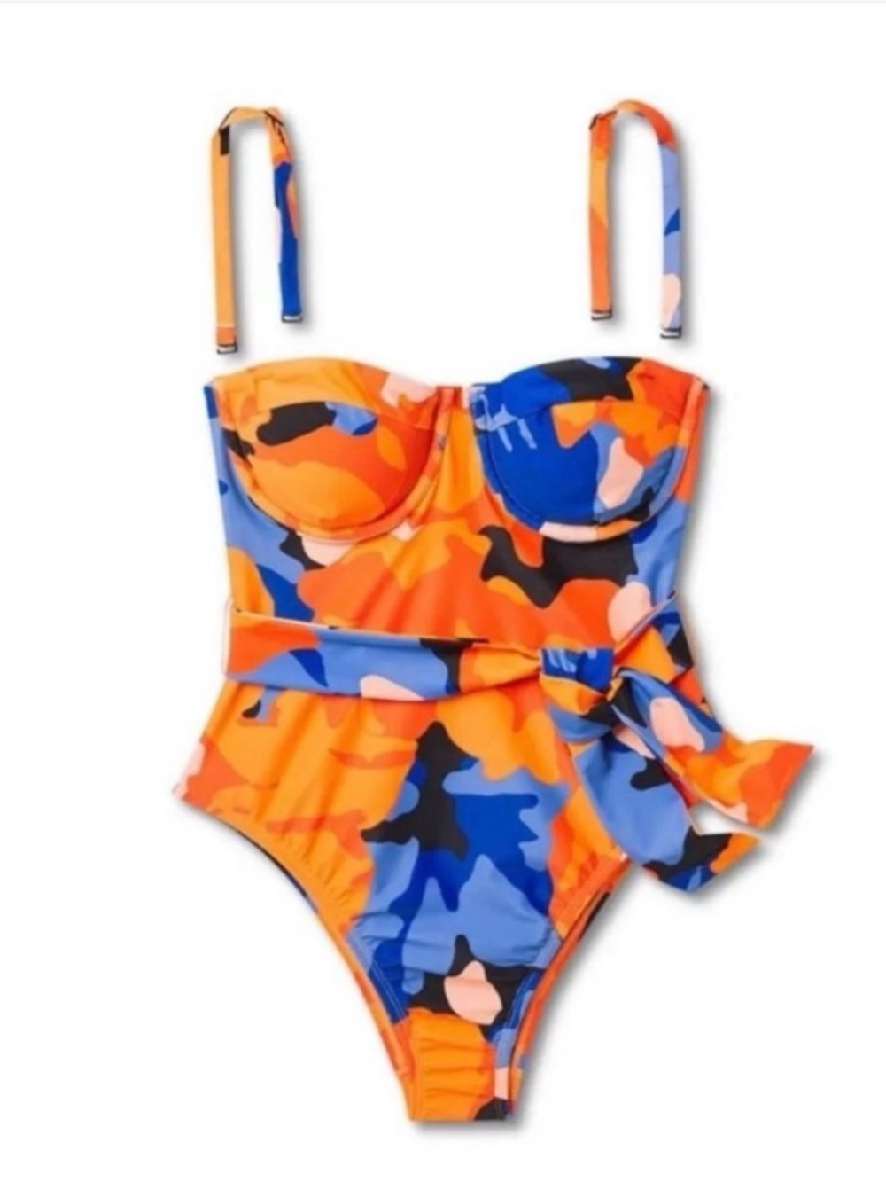 Women’s Orange & Blue Print One-Piece Swimsuit with Removable Straps